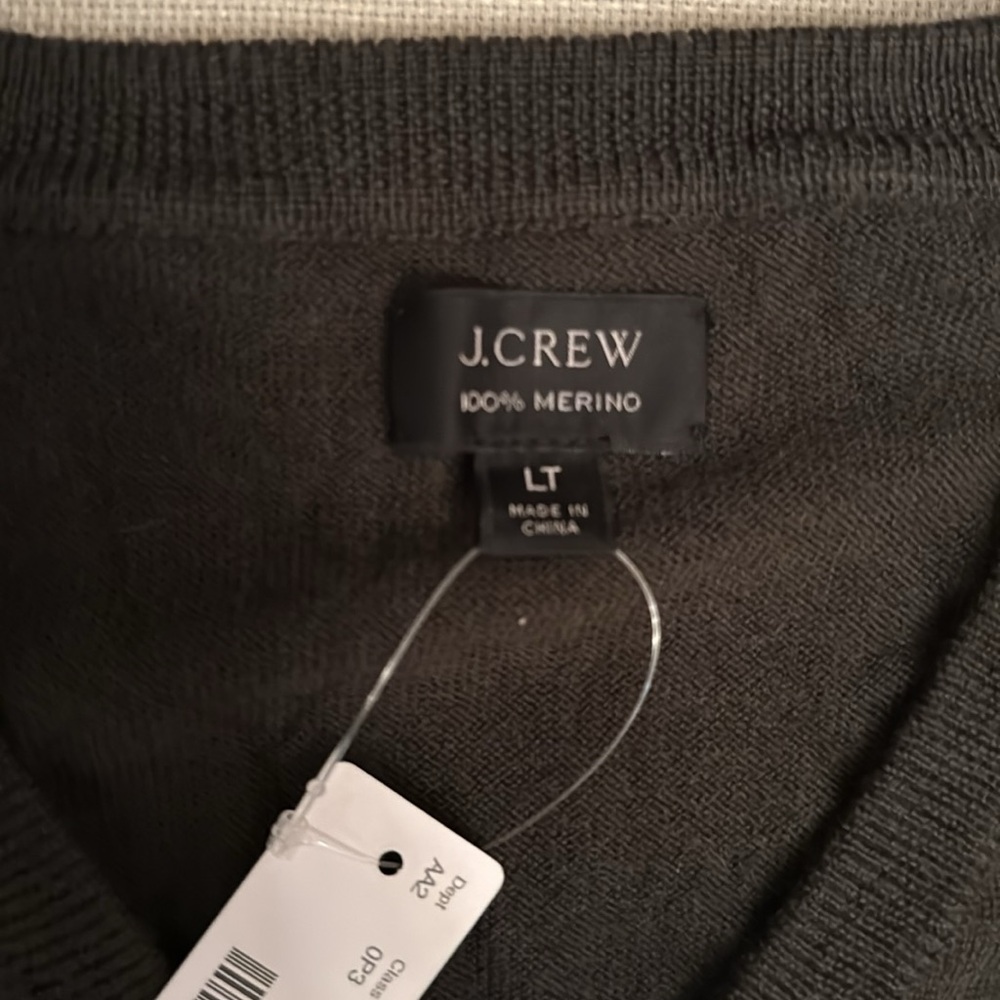 Men's J Crew Olive Green Sweater 100% merino wool v-neck, NWT. Size LT - Picture 2 of 3